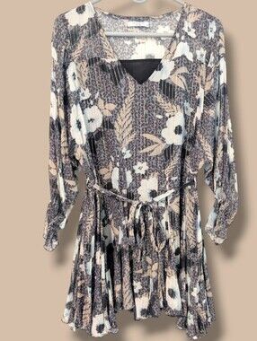 Whim Purple Metallic Floral Leopard Chiffon Flutter Sleeve Ruffle Mini Dress